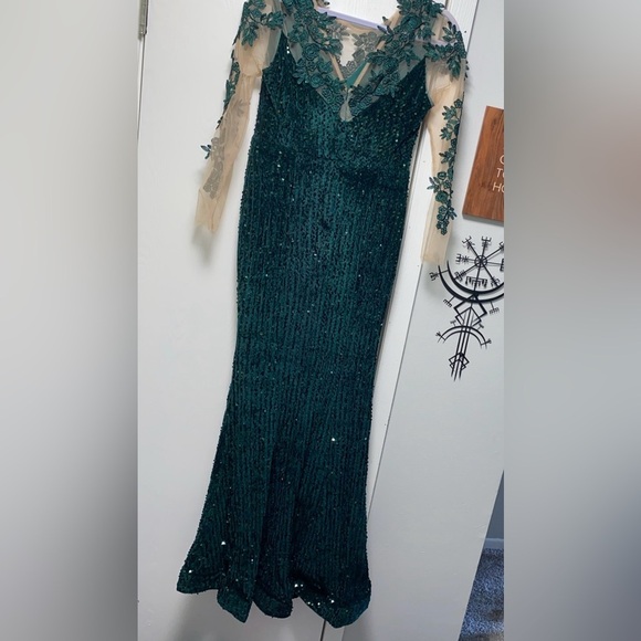 Giffniseti Sequin Mermaid Hem Sequin Prom Dress Evening Gown Green Medium - Picture 8 of 11